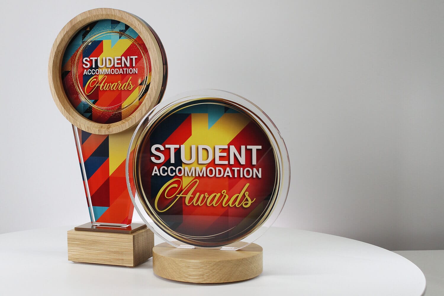 Wooden trophies for the Student Accommodation Awards