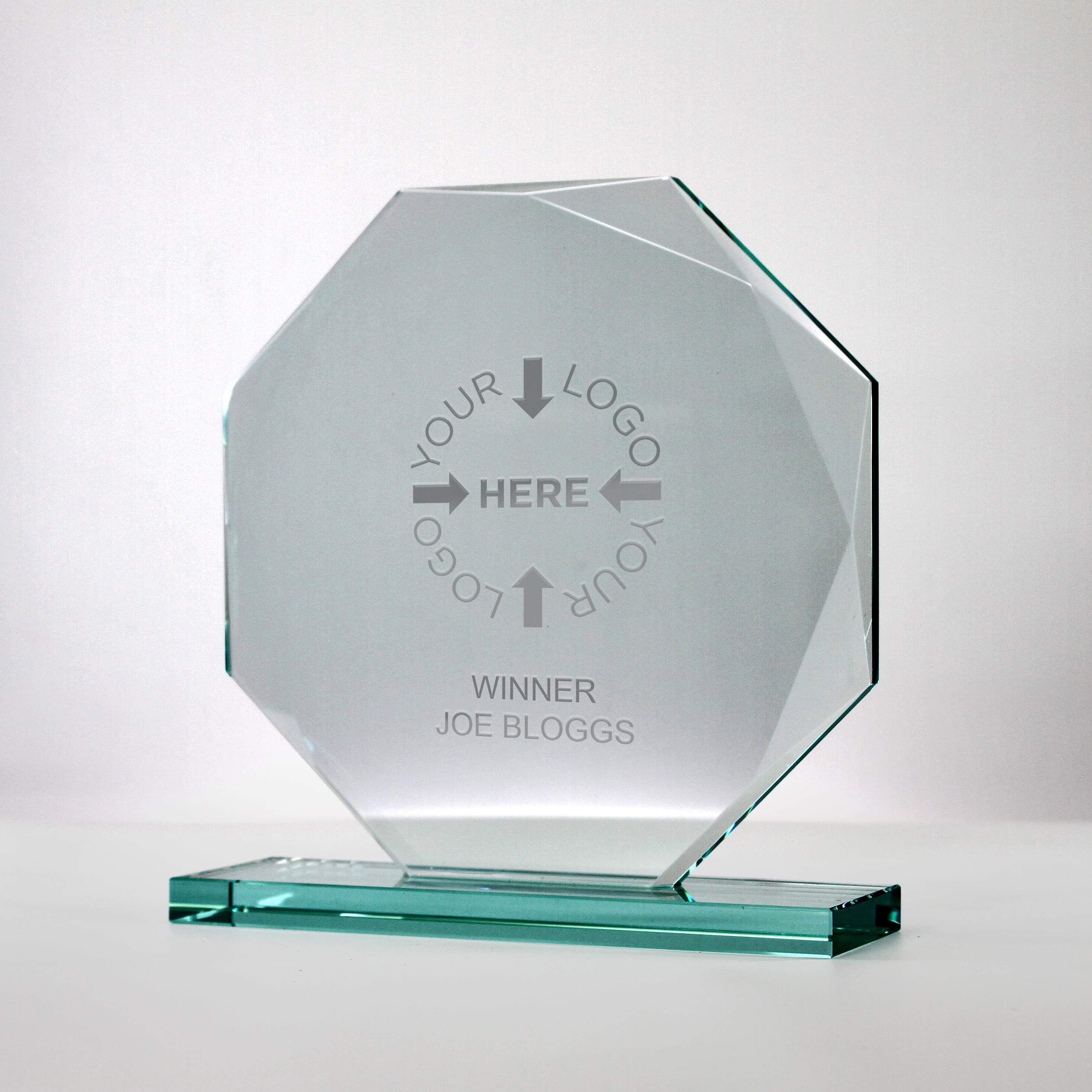 Facetted Octagon Jade Glass Trophy