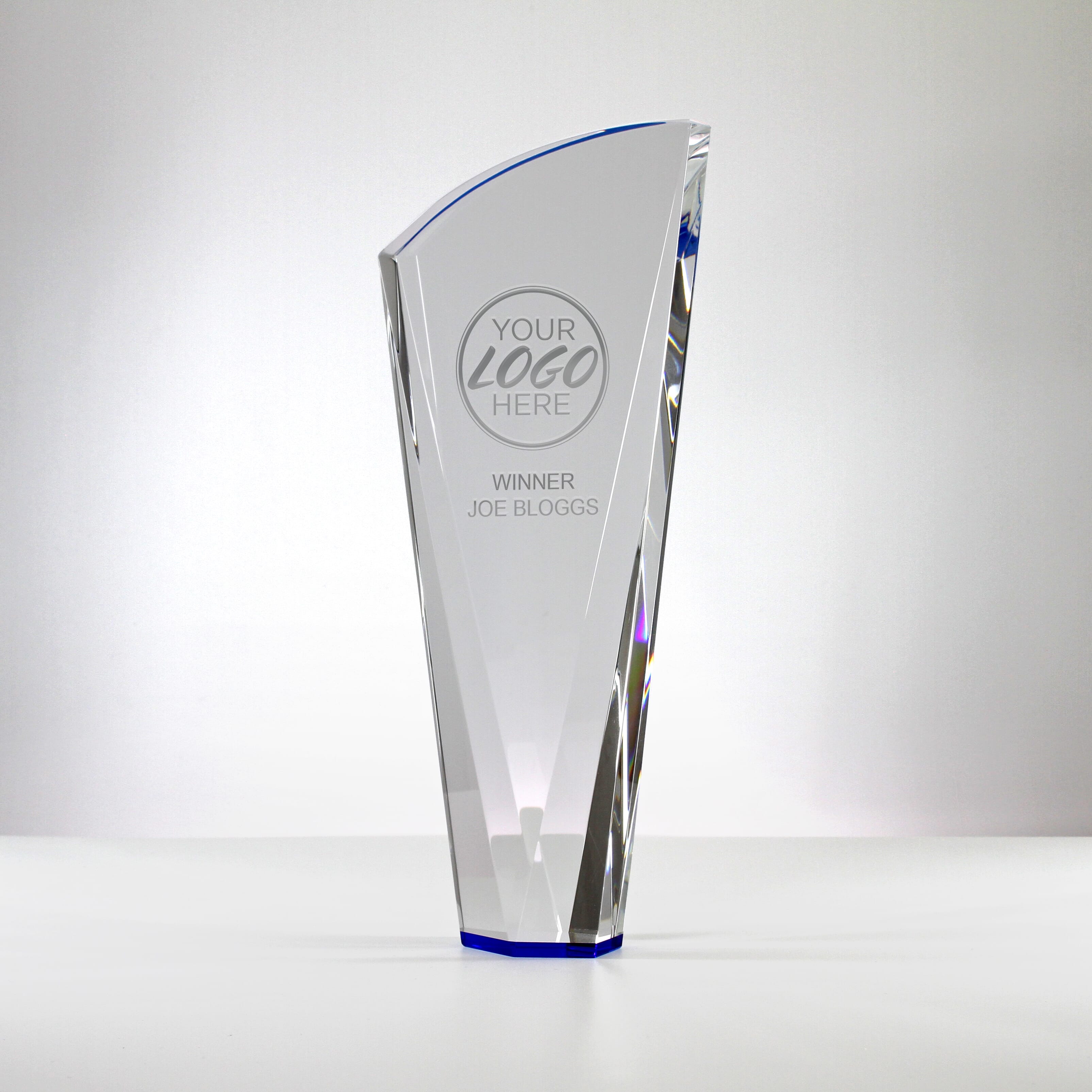 Facet Shard Glass Trophy on Blue Base