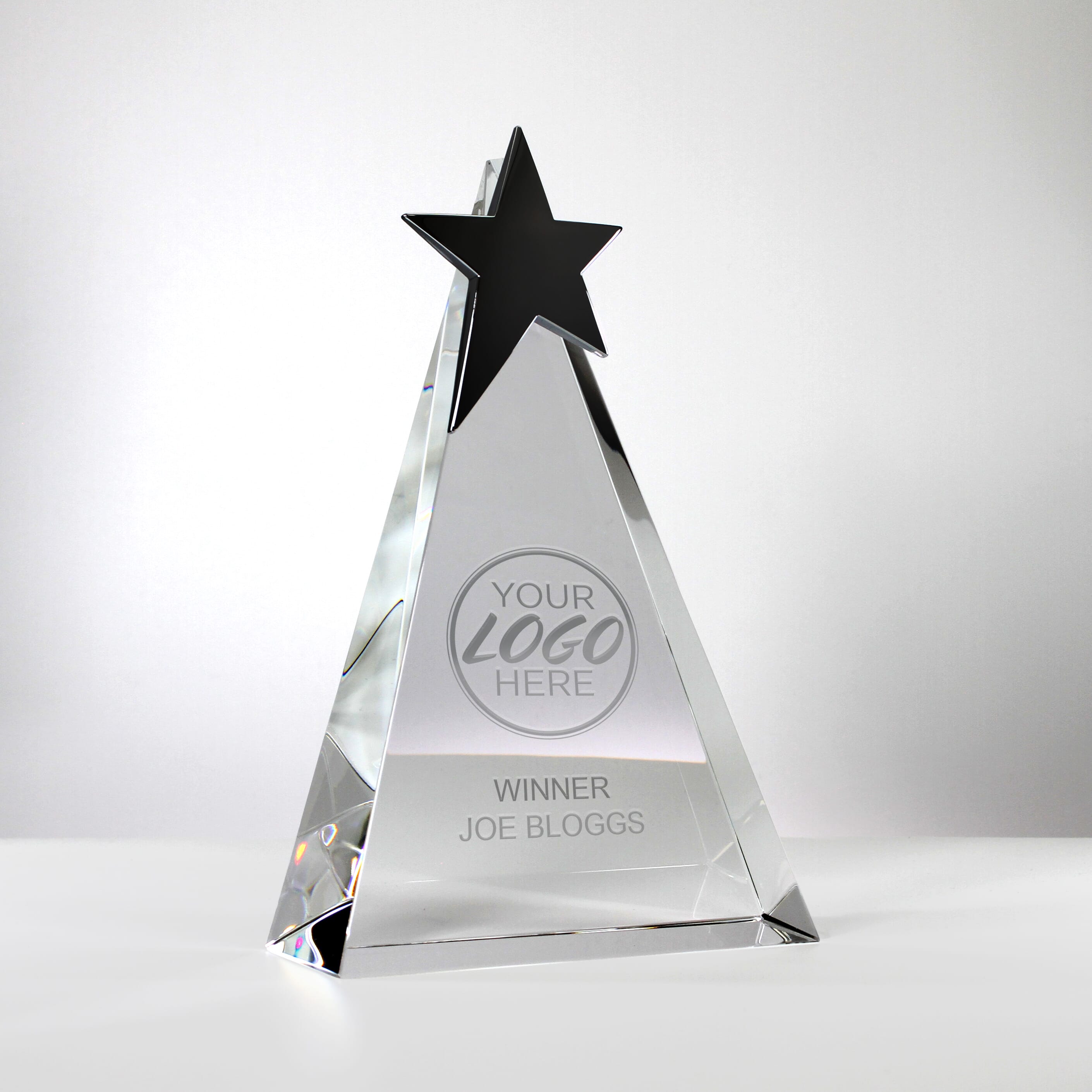 Triangle Glass Trophy with Silver Star