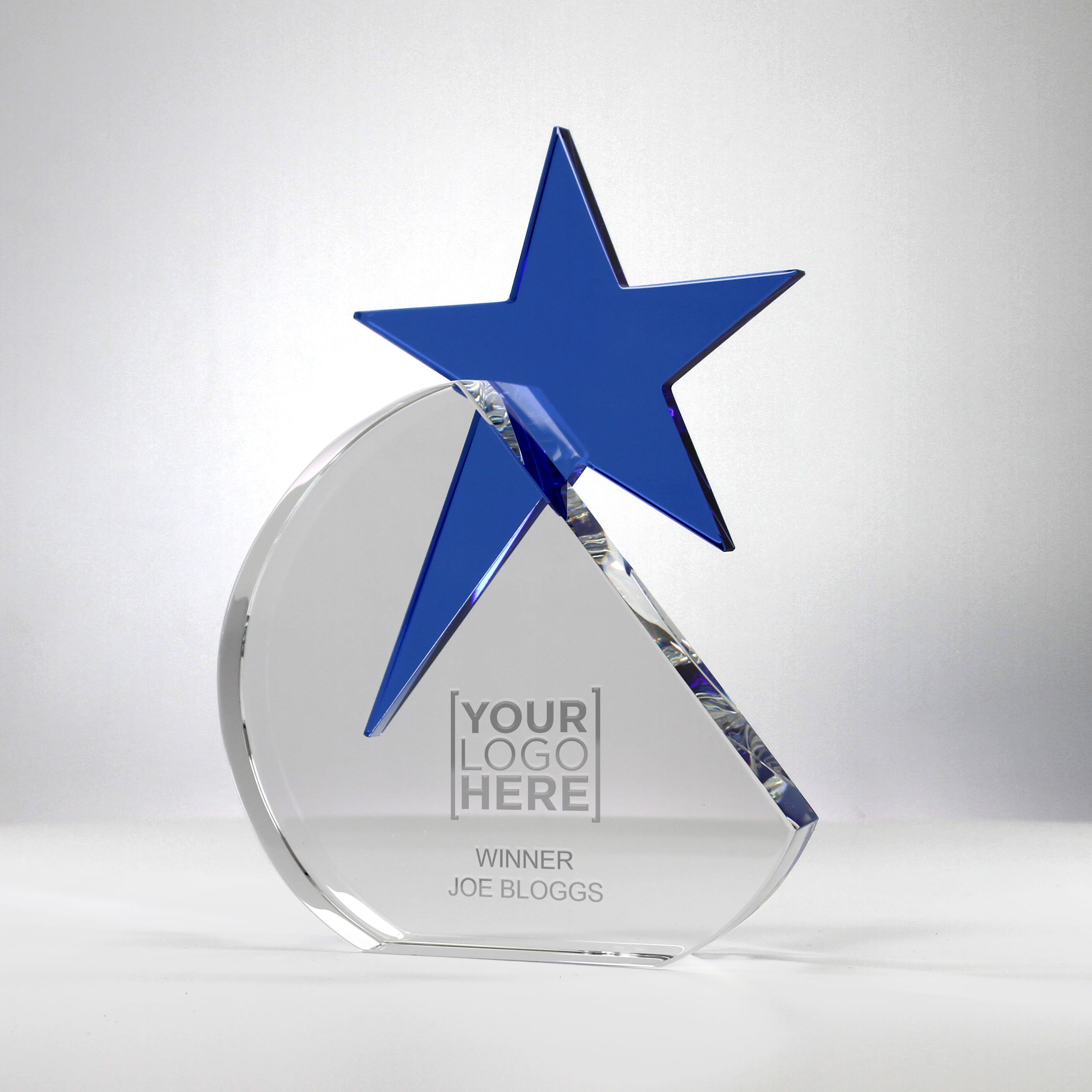 Freestanding Circle Glass Trophy with Blue Star