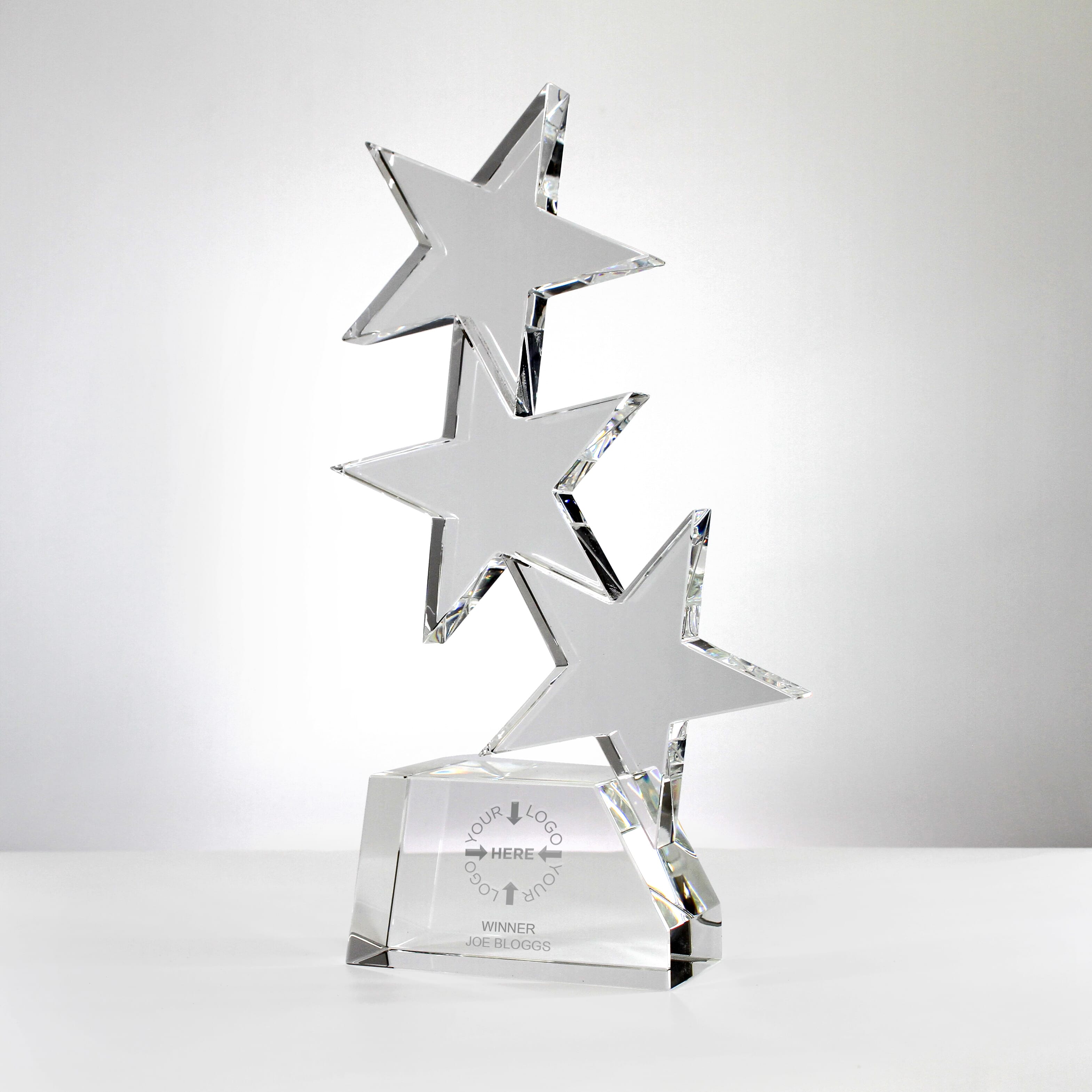Triple Rising Star Glass Trophy