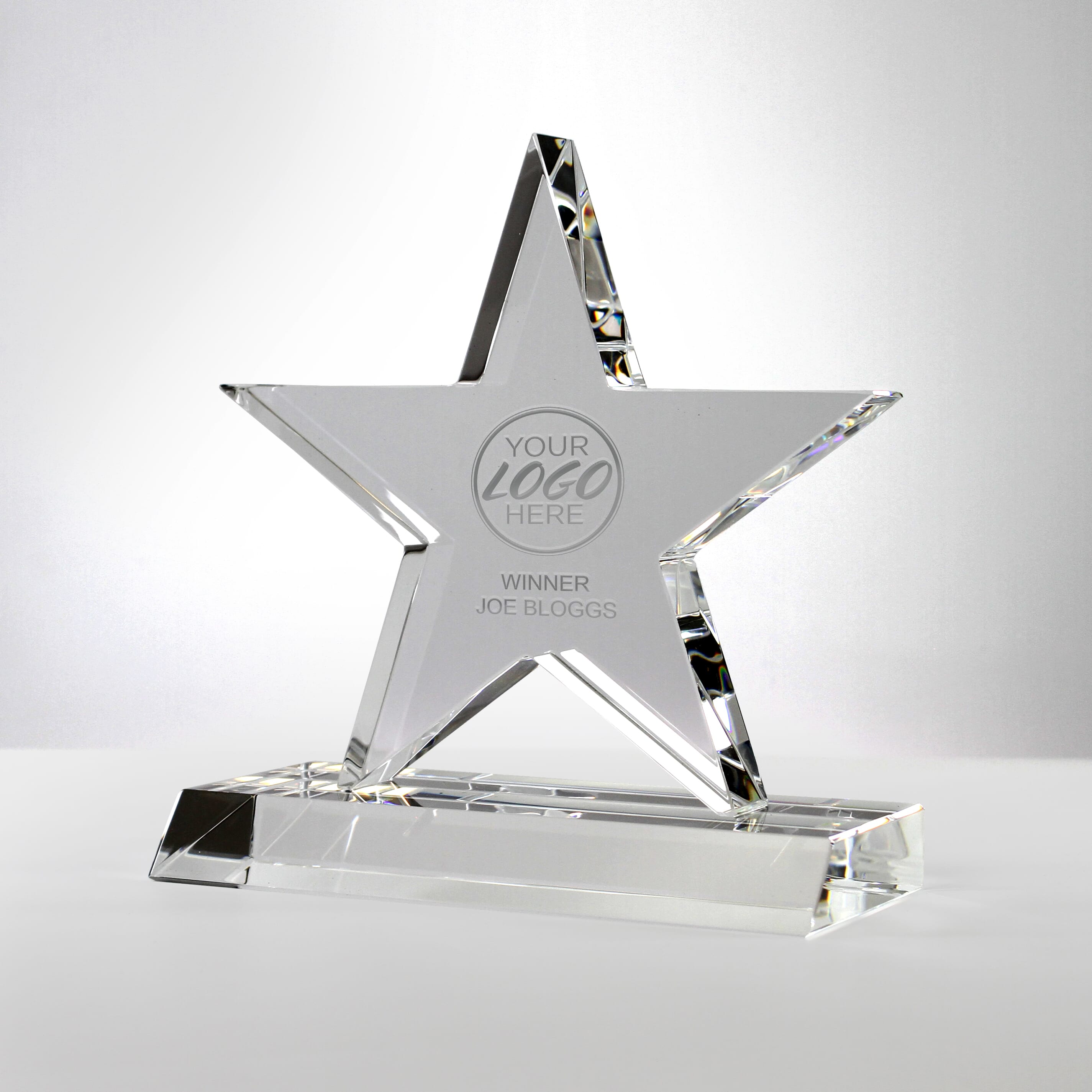 5 Pointed Star Glass Trophy on Sloped Base