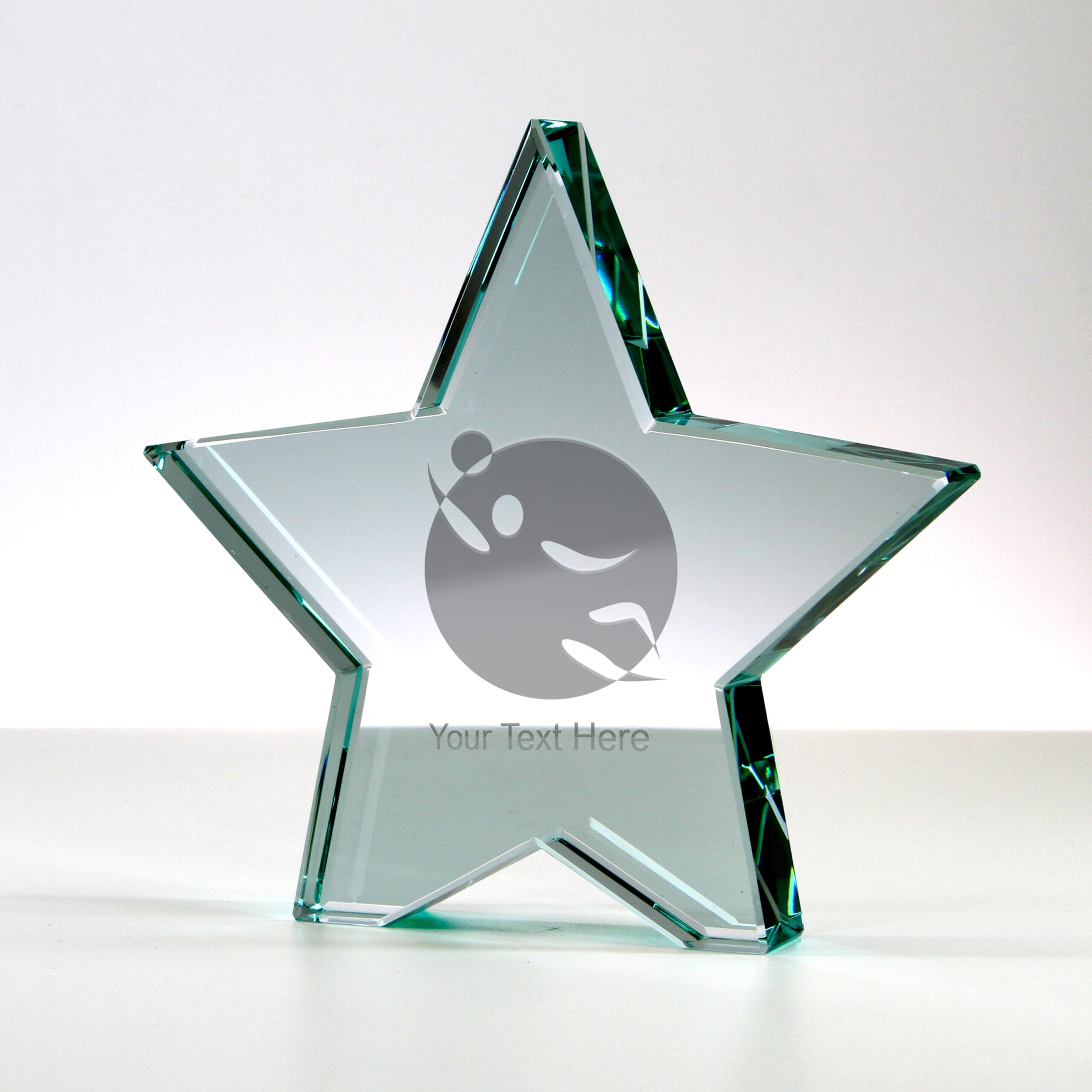 glass star trophy with football engraving of a minimal style goalie