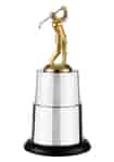 2-tiered silver winners golf trophy mounted with a solid brass gold plated golf figure