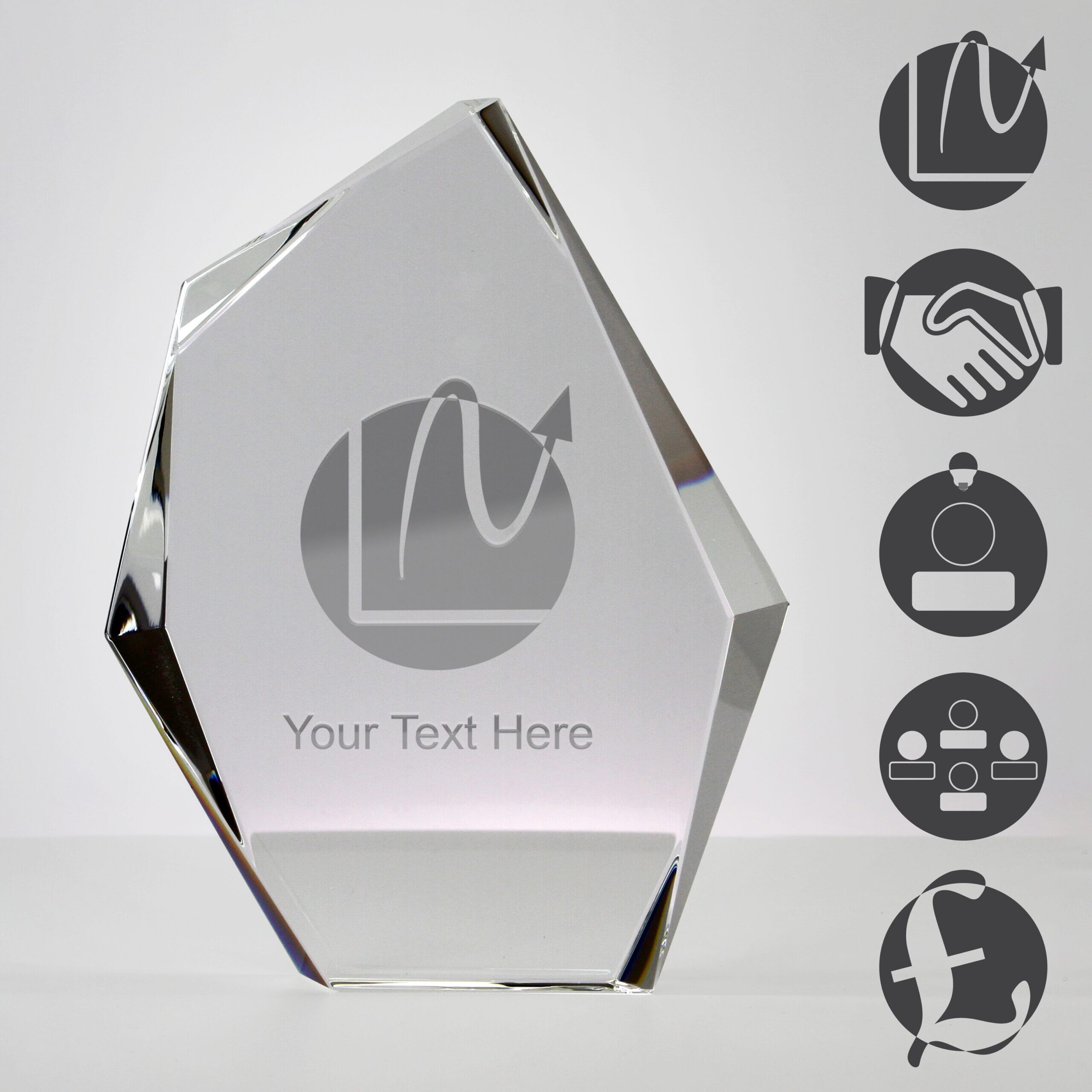 ice peak corporate trophy with five examples of corporate themed engraving
