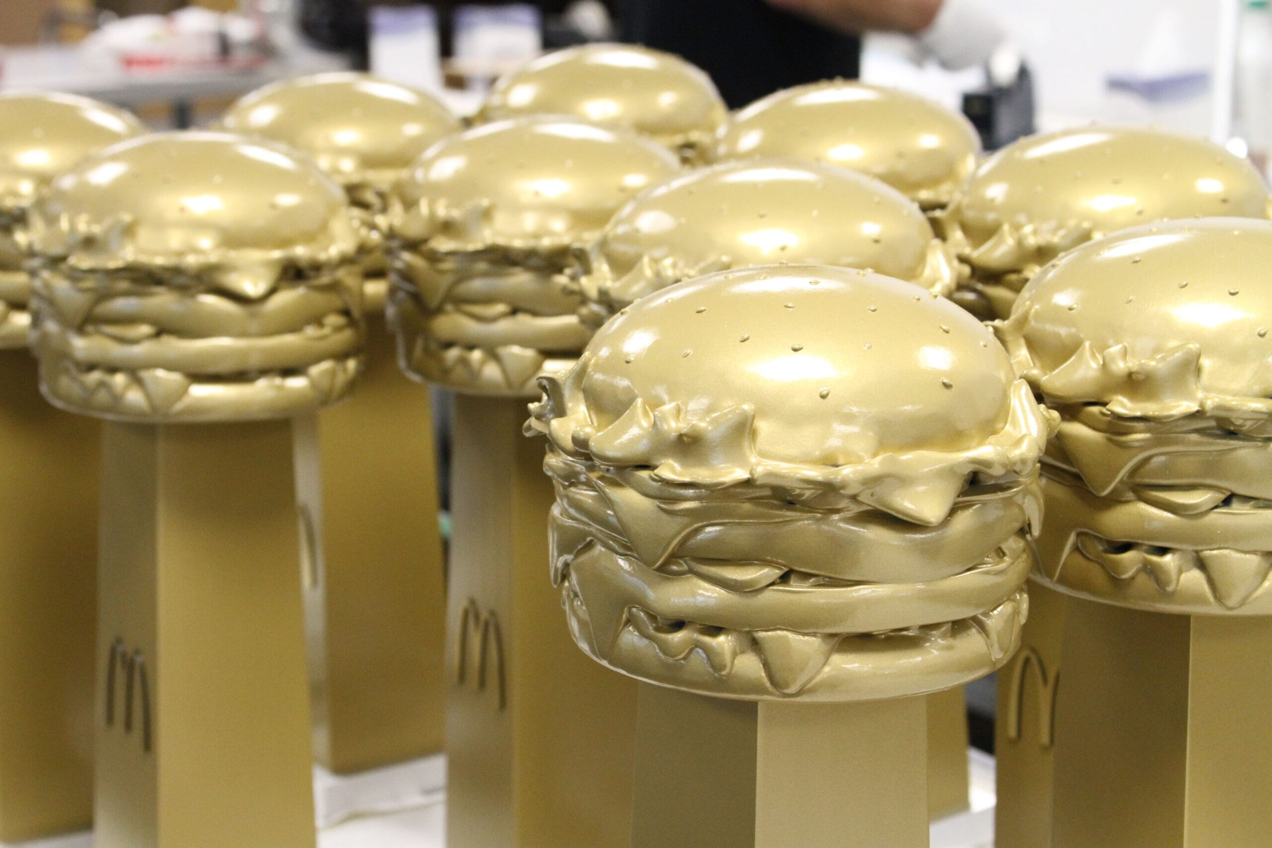 Gold 3D printed burger trophy